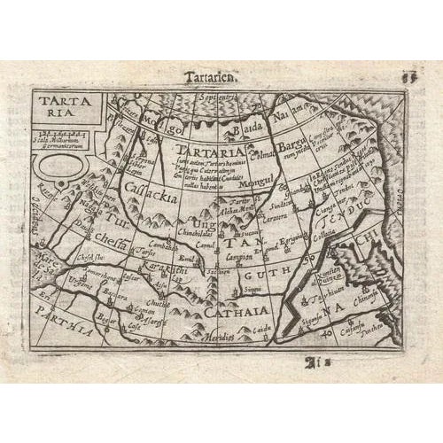 "Tartaria" published in Amsterdam in 1599. A scarce map of Tartary, showing from the Caspian Sea to the Great Wall of...