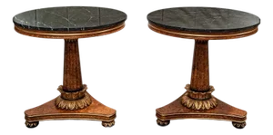 1950s Pair of Biedermeier Style Marble Top Giltwood Round Italian Tables