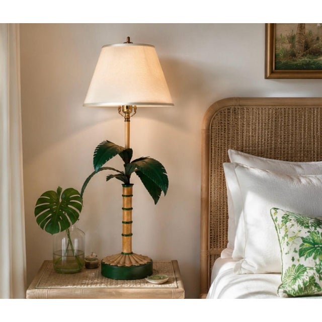 Pair of Hollywood Regency Italian Tole Palm Tree Table Lamps For Sale - Image 9 of 12