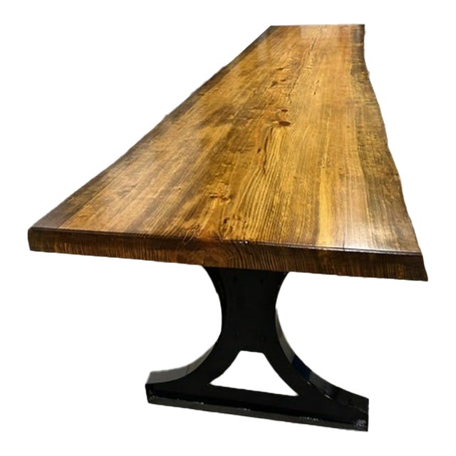 Historic 16 Foot Live Edge Single Slab Table For Sale