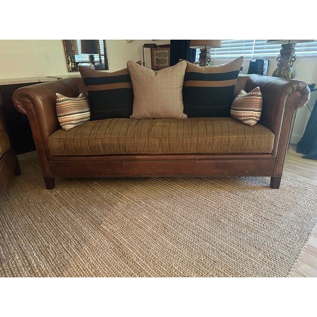 VIntage Pair of Ralph Lauren Home Brompton Leather Sofas-Cognac Leather, Nailhead Trim & Custom Upholstery For Sale In Phoenix - Image 6 of 17