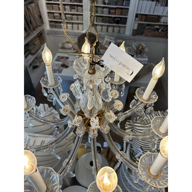 Gold Vintage Crystal Chandelier With Gold Accents, 10-Light For Sale - Image 8 of 12