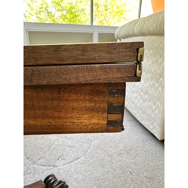 Early 20th Century Mahogany Fold-Over Tea & Game Table With Carved Pedestal and Claw Feet For Sale - Image 6 of 12