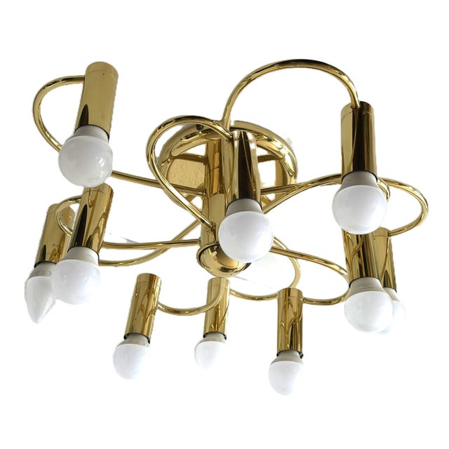 Mid-Century Modern Space Age 10-Light Brass Ceiling Lamp by Honsel Leuchten for Sölken Leuchten, Germany, 1970s For Sale - Image 14 of 18