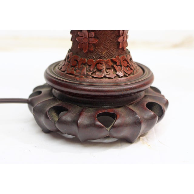 18th Century Pair of Chinese Qing Dynasty Cinnabar Vases Mounted as Lamps - Pair For Sale - Image 10 of 14
