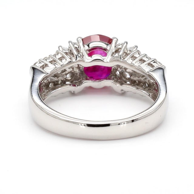 2020s Gia Certified 2 Carat Burma Ruby Diamond Platinum Cocktail Ring, Size 5.75 For Sale - Image 5 of 13