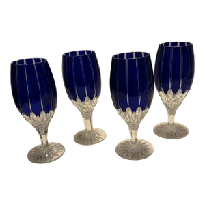 Ajka Castille Cobalt Blue Iced Beverage Crystal Goblets- Set of 4