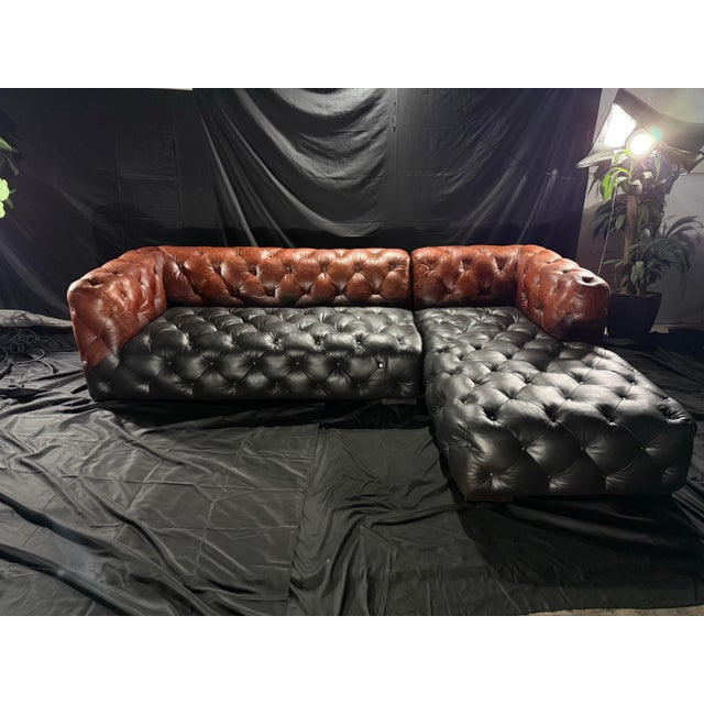 Loom Noir Pavé Two-Tone Leather Sectional For Sale In Miami - Image 6 of 12