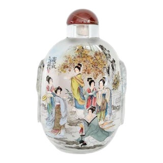 Large Vintage Chinese Inside-Painted Glass Snuff Bottle – "Twelve Golden Hairpins" by Wu Guochen For Sale