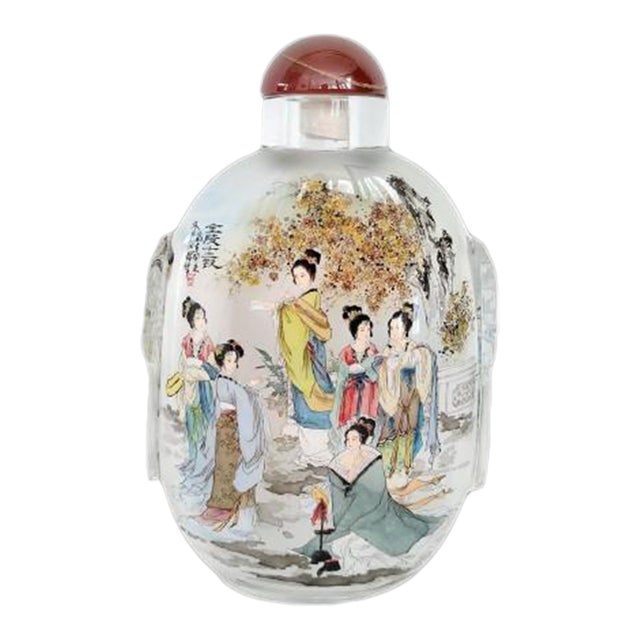Large Vintage Chinese Inside-Painted Glass Snuff Bottle – "Twelve Golden Hairpins" by Wu Guochen For Sale