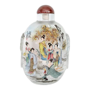 Large Vintage Chinese Inside-Painted Glass Snuff Bottle – "Twelve Golden Hairpins" by Wu Guochen