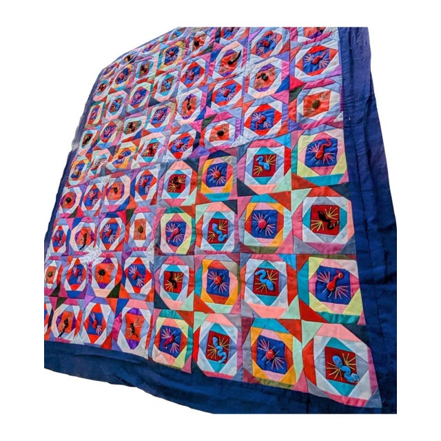 Textile Vintage Double Sided Reversible Handmade Chinese "Bai Jia Bei" Quilt For Sale - Image 7 of 16