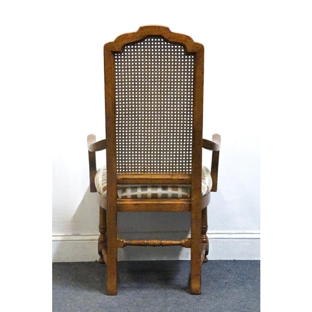 Drexel Furniture Bishopsgate Collection Solid Walnut English Tudor Style Cane Back Dining Arm Chair For Sale In Kansas City - Image 6 of 9