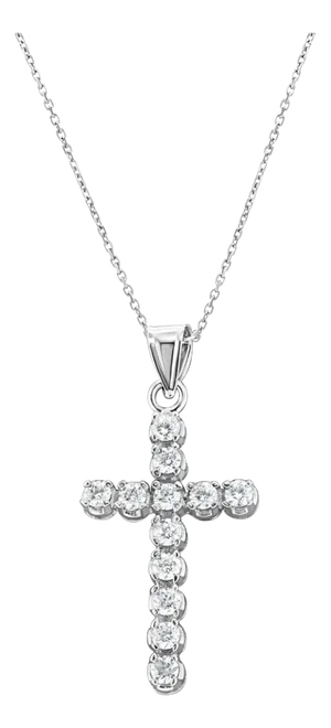 Diamond Cross Pendant 1.38cttw 14k White Gold 16"