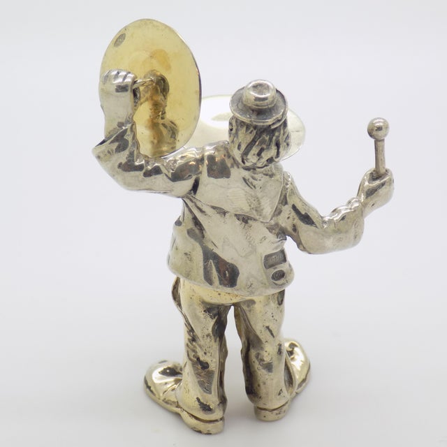 Vintage Italian Handmade Genuine Silver Large Angini Branded Street Artist With Drums Figurine, Made in Arezzo (Tuscany) For Sale - Image 9 of 12