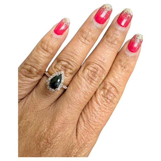 1.51 Carat Pear Cut Black Diamond 14 Karat Rose Gold Engagement Ring, Size 7 For Sale - Image 4 of 7