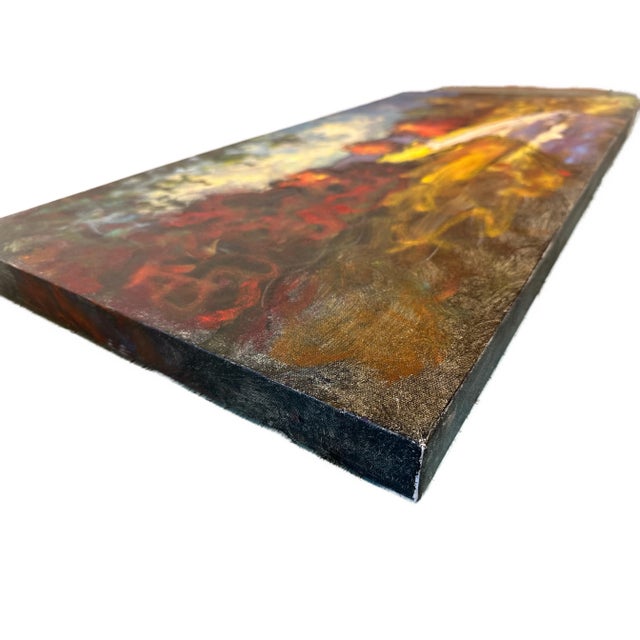 Blue “Country Road” Original Oil Painting by David Swanigan on a Large Panoramic Shaped Canvas For Sale - Image 8 of 11