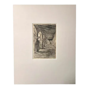Harold John (H.J.) Brothers Etching: "San Juan Capistrano" in 14x11 Mat, EUC