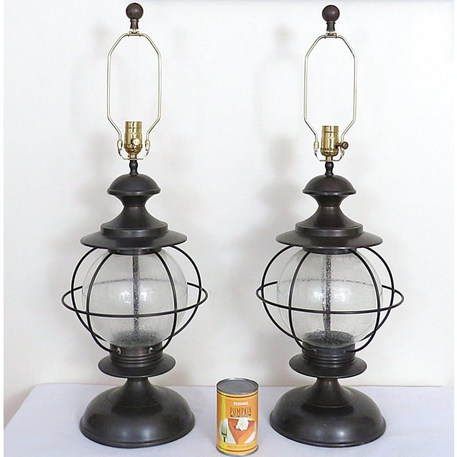 FREE SHIPPING ANYWHERE IN THE CONTINENTAL US! This is a set of LARGE nautical 'onion' lantern style table lamps. Dark...