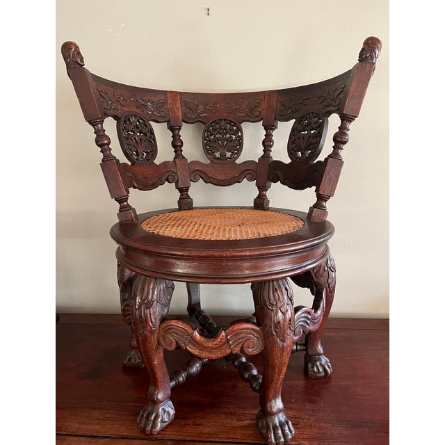 Brown Pair of 19th Century Dutch Colonial Teakwood Burgomaster Chairs With Caned Swivel Seats For Sale - Image 8 of 12