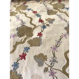 Vintage Silk Damask Drapery Panel Fabric For Sale