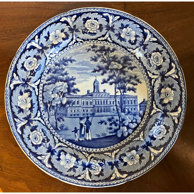 Ceramic Antique 19th Century Ridgway Historical Blue Transferware Plate Depicting New York City Hall For Sale - Image 7 of 7