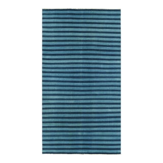 Rug & Kilim's Oversized Contemporary Dhurrie Rug in Blue Geometric Stripes - 13x19 For Sale