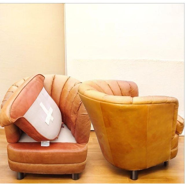 Camel Pair of Swivel Barrel Full Grain Leather Chairs by Expressions Furniture For Sale - Image 8 of 8