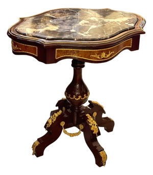 Round French Occasional Table With Gold Leaf Details & Elegant Hardwood Frame