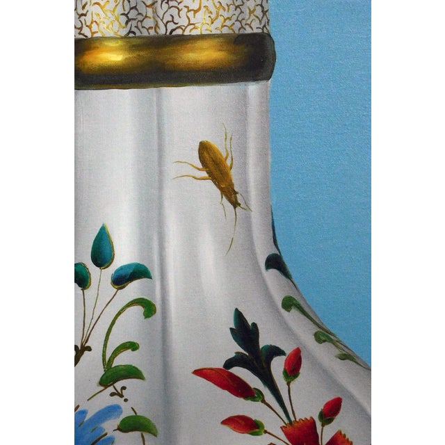 1960s Photorealist Chinoiserie Vase Still Life Oil Paintings, Framed - a Pair For Sale In San Francisco - Image 6 of 11