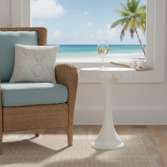 Wood Scalloped White Round Drinks Table For Sale - Image 7 of 8