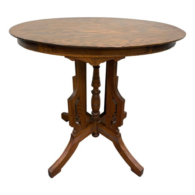 Antique Victorian Eastlake Quarter Sawn Tiger Oak Parlor Table For Sale