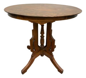 Antique Victorian Eastlake Quarter Sawn Tiger Oak Parlor Table