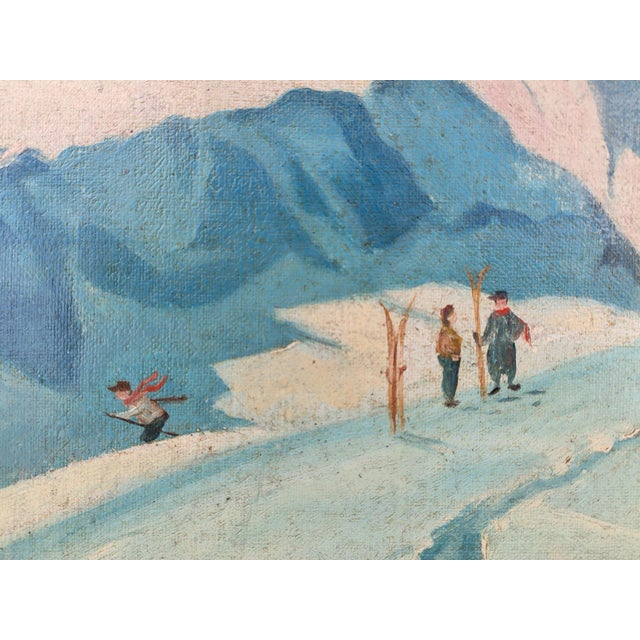 Adalbert Von Wex, Skiers in Garmisch, Early 20th Century, Oil on Canvas For Sale - Image 6 of 14