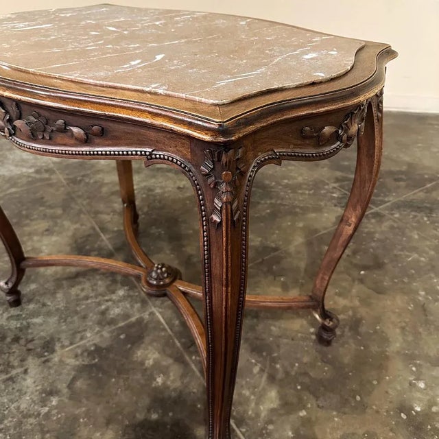 19th Century French Louis XV Walnut Marble Top End Table ~ Center Table For Sale - Image 10 of 13