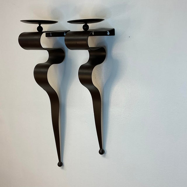 1980s Brutalist Serpentine Metal Wall Sconce Candle Holders a Pair