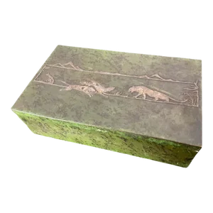 1920s Heintz Sterling Overlay on Patinated Bronze Humidor of Dogs Hunting a Big Cat