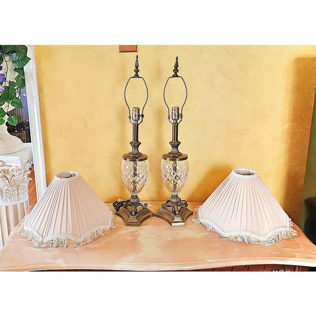 Traditional Style Crystal & Brass Table Lamps, a Pair For Sale - Image 9 of 12