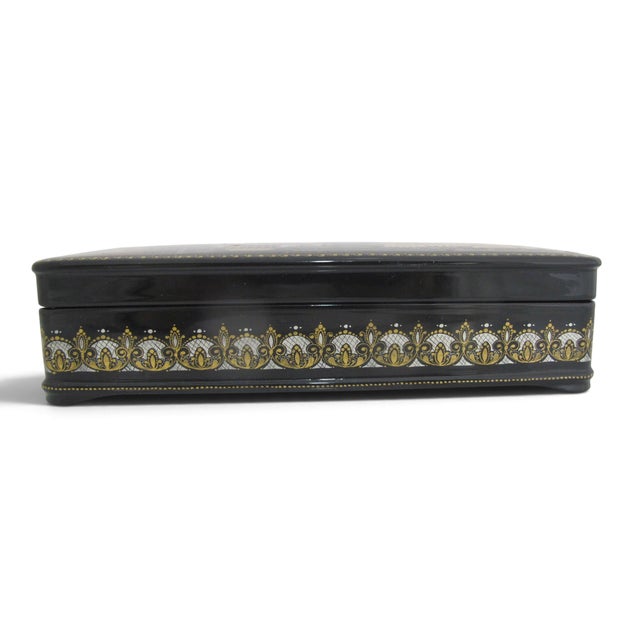 Russian Kholuy Panoramic Saint Petersburg Hand Painted Lacquer Casket Box Signed For Sale - Image 4 of 16