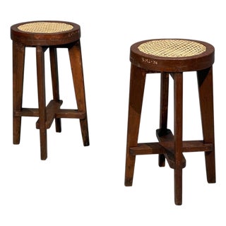Pierre Jeanneret, High Stools, Cane, Teak, Chandigarh, India C. 1960s For Sale
