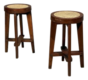 Pierre Jeanneret, High Stools, Cane, Teak, Chandigarh, India C. 1960s