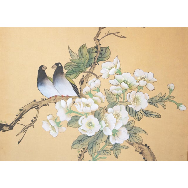 1970s Circa 1970s Chinoiserie Style Painted Silk Screen "Peacock and Magnolia" For Sale - Image 5 of 18