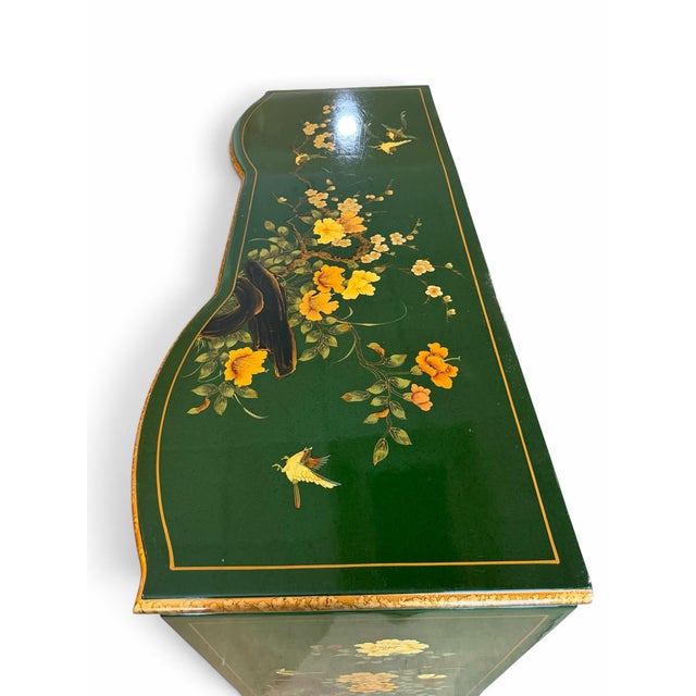 Green Vintage Chinese Green Lacquered Serpentine Credenza / Sideboard With Soapstone Inlay For Sale - Image 8 of 12