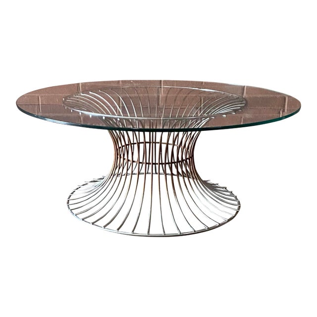 Vintage 1980s Warren Platner-Style Coffee Table With Glass Top For Sale
