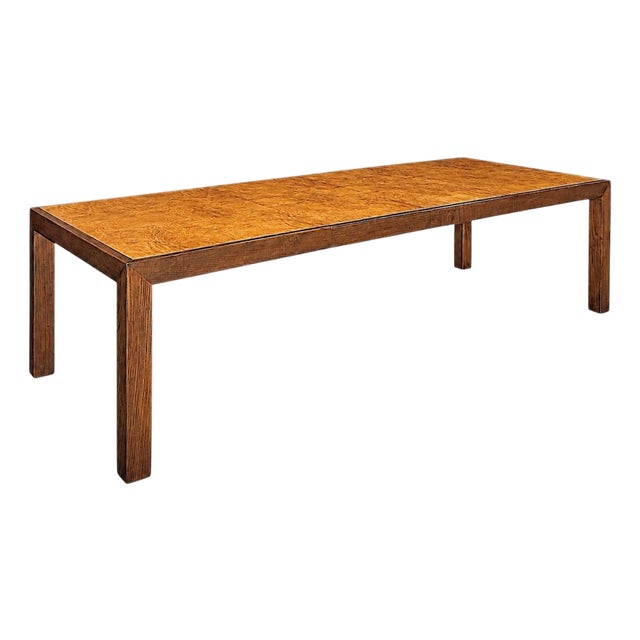 1970s John Richardson Parsons-Style Oak and Bookmatched Ash Banquet Dining Table For Sale