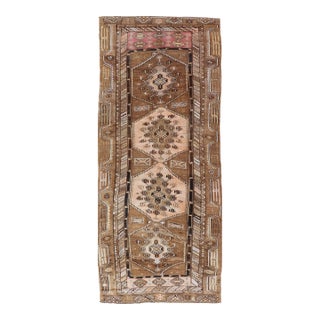 Vintage Hand-Knotted Turkish Kars Galley Rug in Wool With Medallion Design 4'6 X 11'5 For Sale