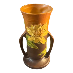Large Vintage Roseville Water Lily Art Pottery Double Handled Vase