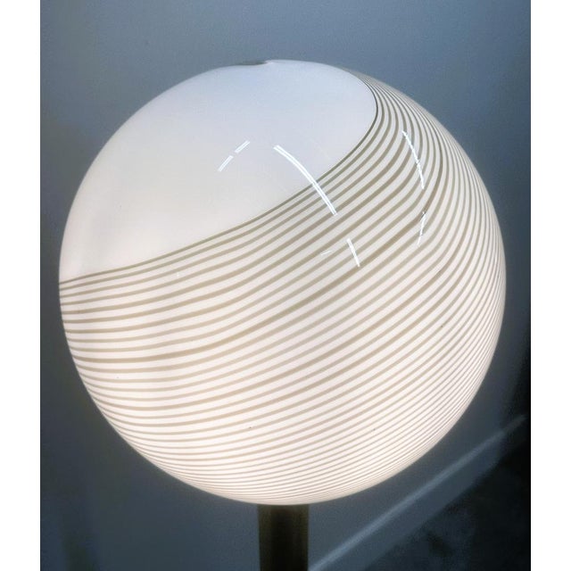 Large Italian Brass Floor Lamp with Swirled Murano Glass Globe, 1970s For Sale - Image 8 of 13