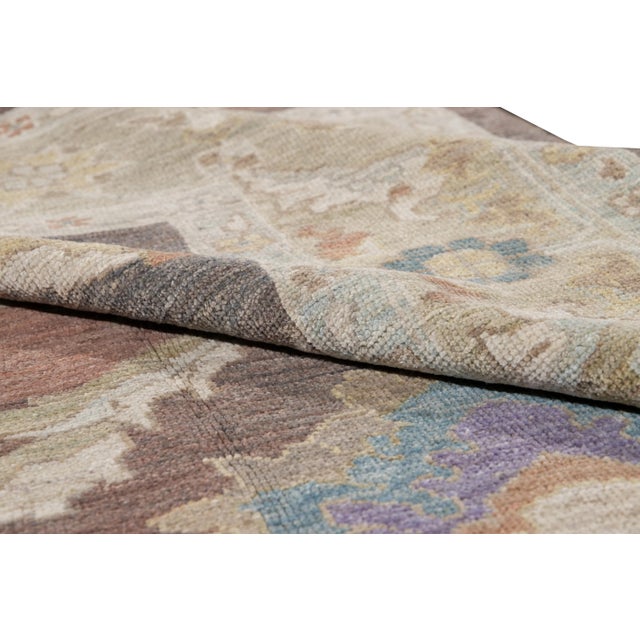 2010s Brown Modern Floral Sultanabad Handmade Wool Rug For Sale - Image 5 of 9