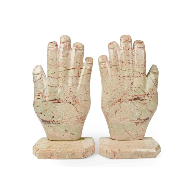 Mid 20th Century Sculptural Pink Marble Stone Hand Design Bookends - a Pair For Sale - Image 10 of 10